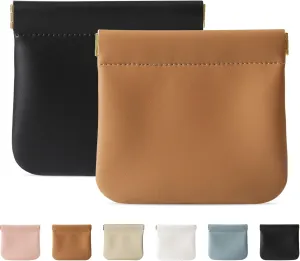 2 Pcs Small Makeup Bag for Purse, Upgrade Organosilicone Mini Makeup Pouch for Women with Snap Closure Clamp, Portable Small Cosmetic Bag Travel Storage Pouch for Coin Lipstick (Black   Brown)