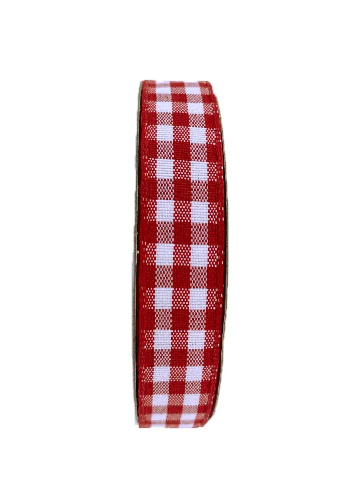 5/8" Gingham Check Ribbon: Red/Wht - 10yds