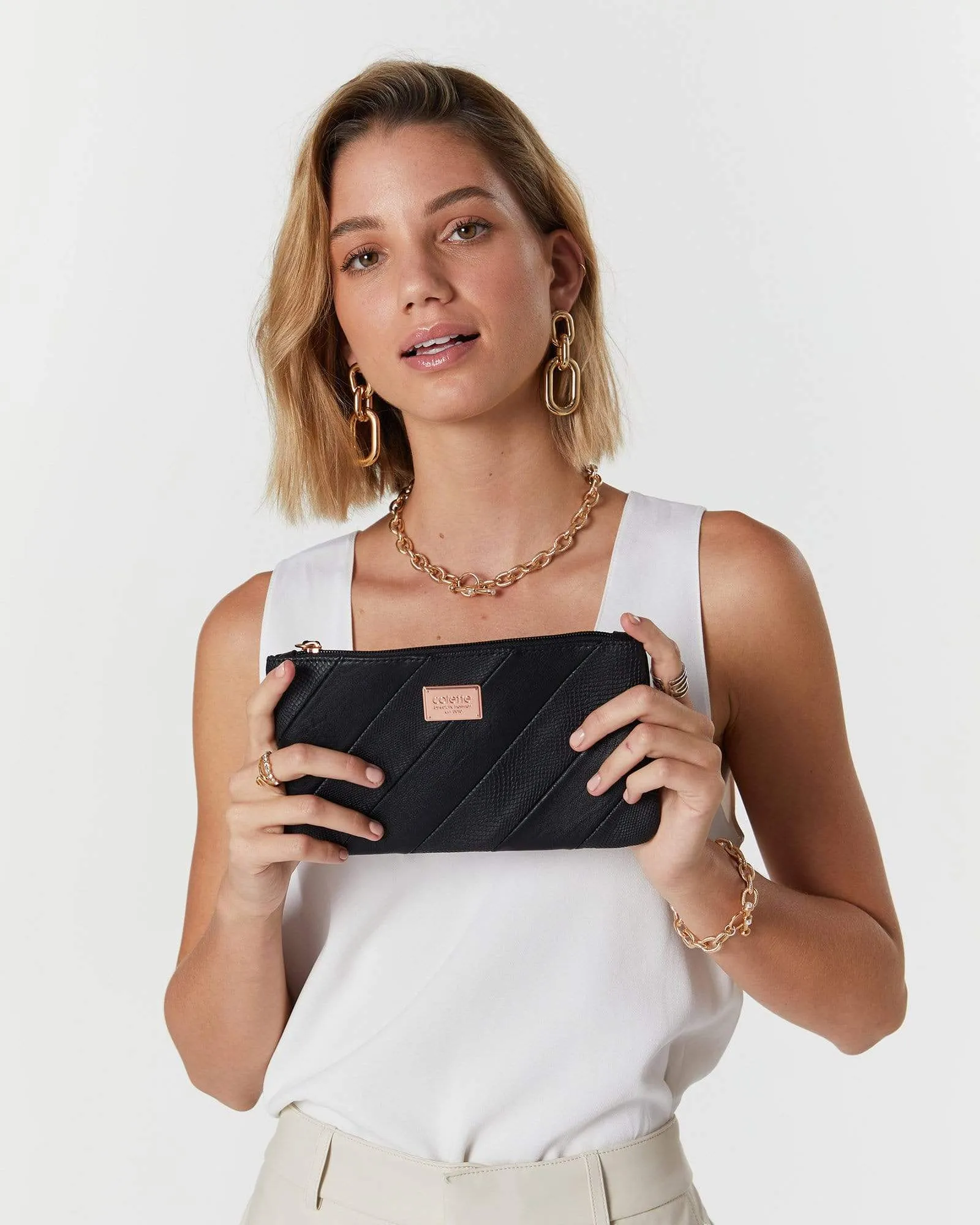 Black Brooke Stripe Wristlet