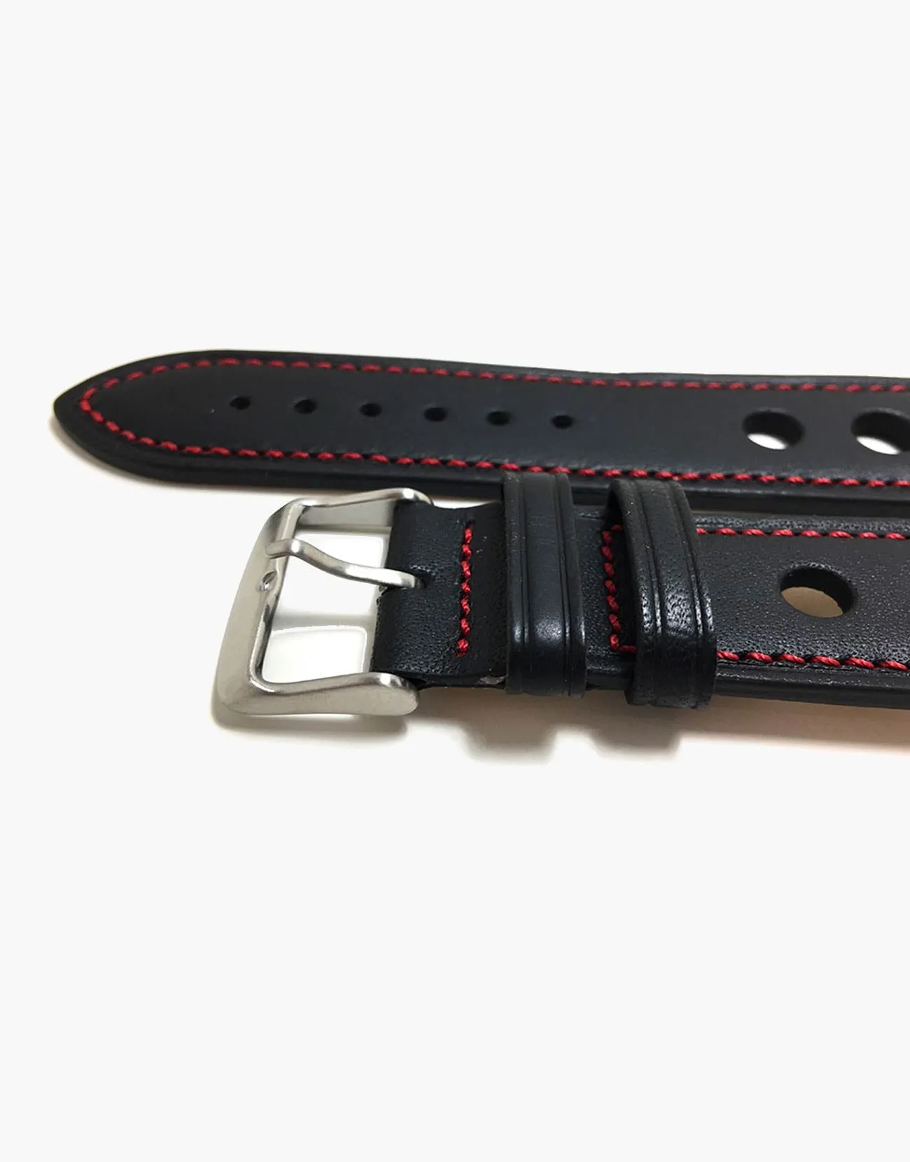 Calf Leather Watchbands Black with Red Stitching-LUX Grand Prix Rally