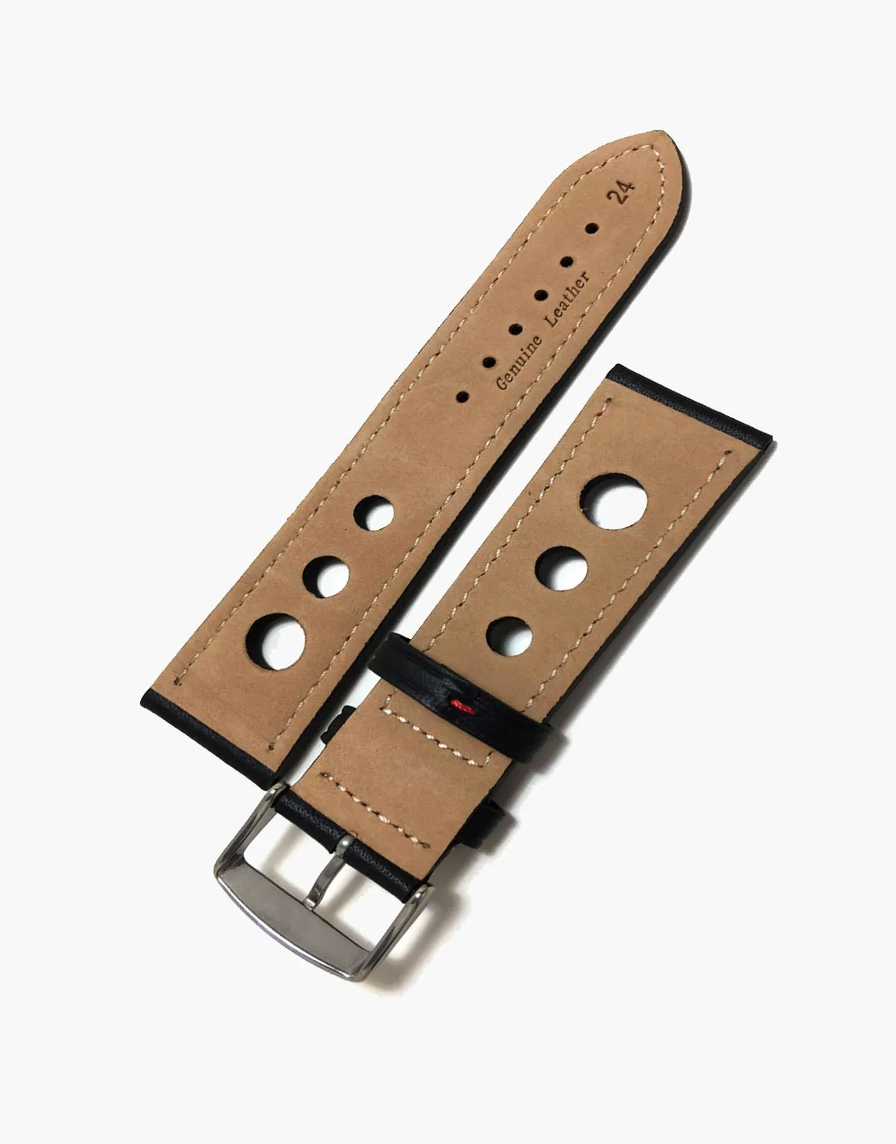Calf Leather Watchbands Black with Red Stitching-LUX Grand Prix Rally