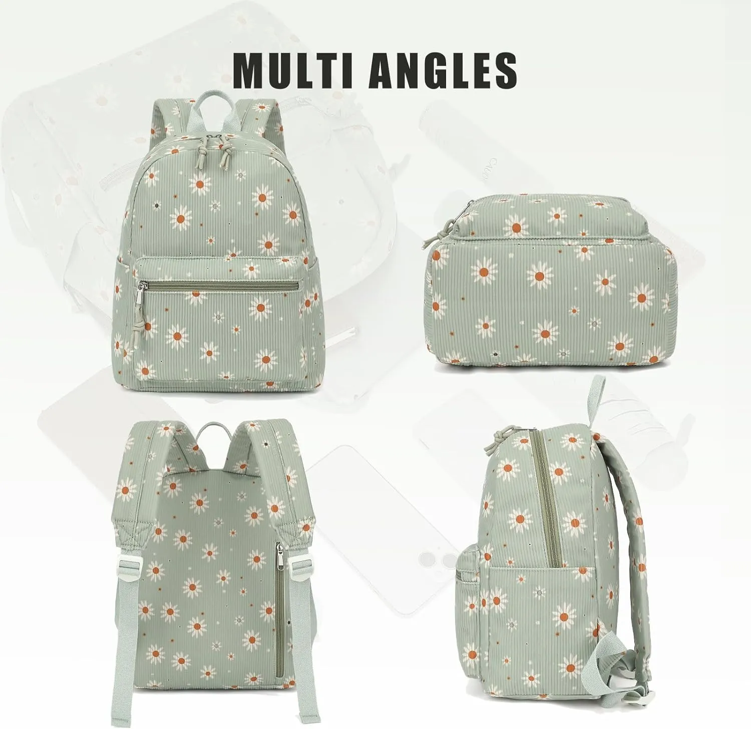Corduroy Womens Mini Backpack Girls Small Backpack Purse Fashion Casual Daypack School Bookbag (Daisy Green)