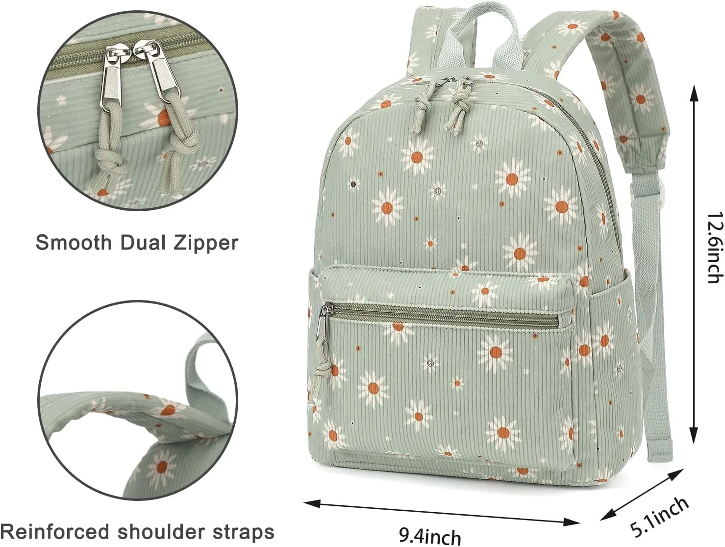 Corduroy Womens Mini Backpack Girls Small Backpack Purse Fashion Casual Daypack School Bookbag (Daisy Green)
