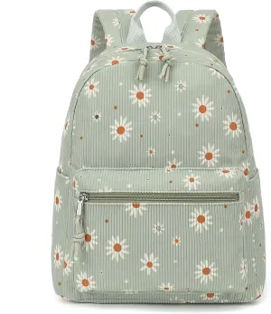 Corduroy Womens Mini Backpack Girls Small Backpack Purse Fashion Casual Daypack School Bookbag (Daisy Green)