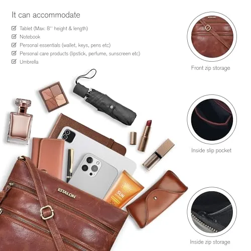 ESTALON Leather Crossbody Bags for Women - Trendy Cross body Purses for Women - Ladies Handbags - Women's Shoulder Sling Bags - Gifts for Her - Congnac