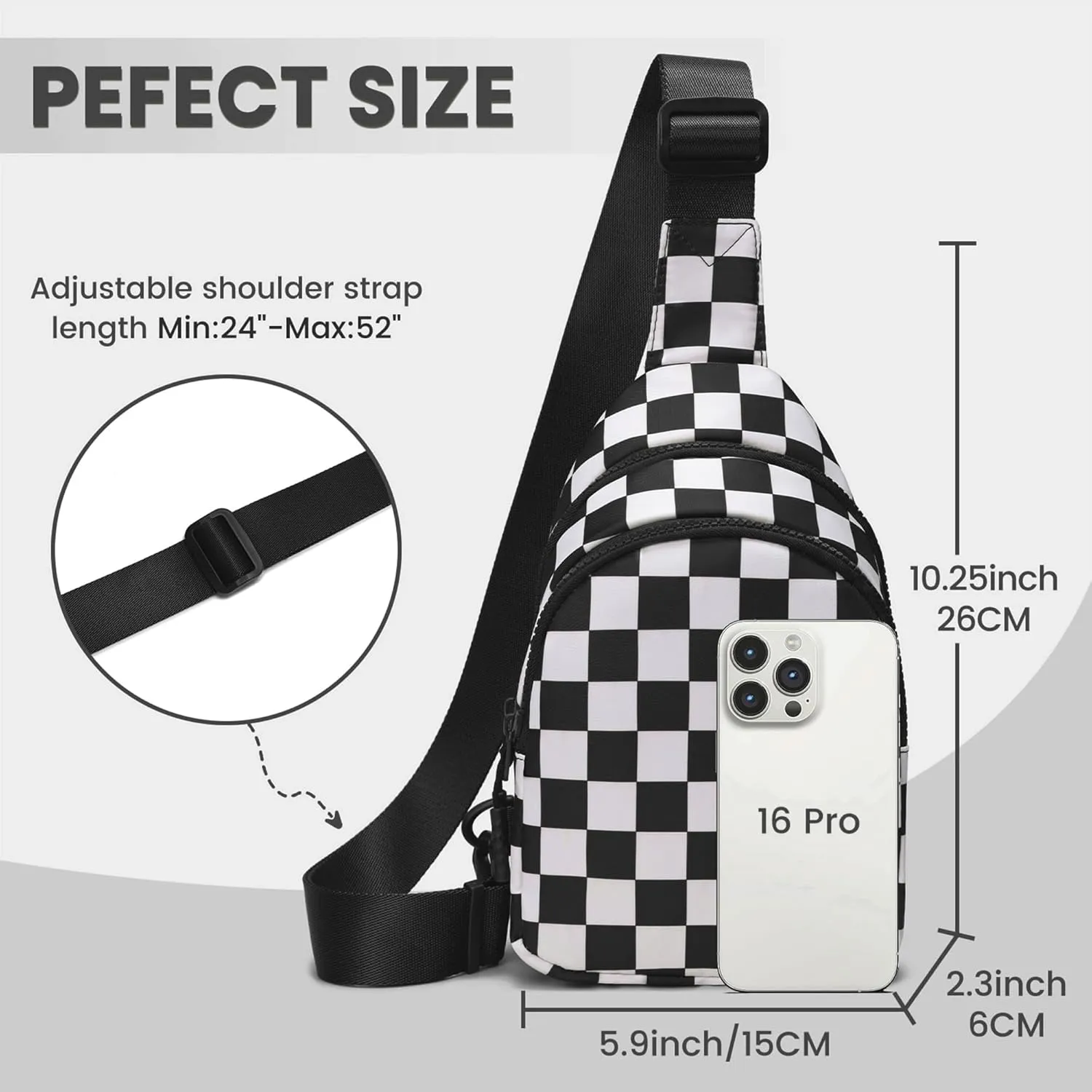 FODOKO Small Sling Bag for Women checkered crossbody Bags Fanny Pack Chest Bag for Travel 2025