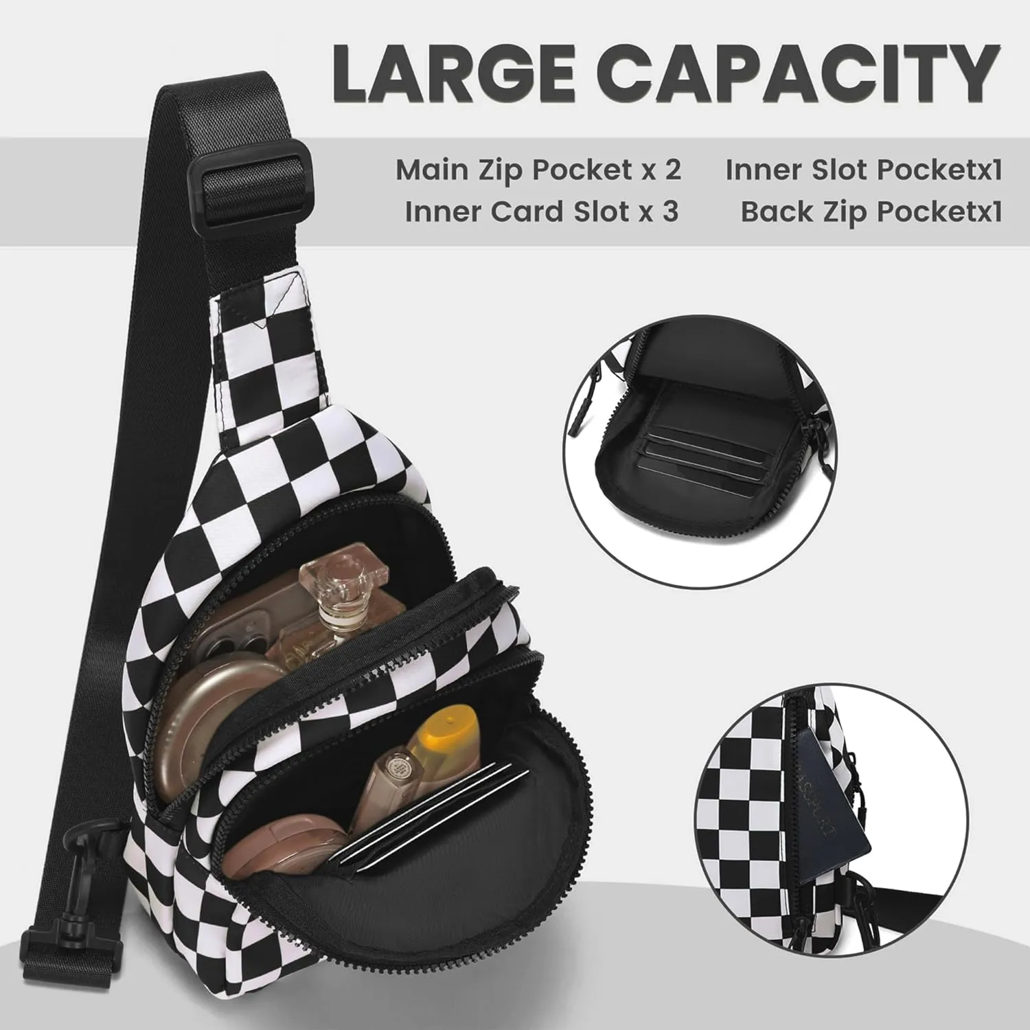 FODOKO Small Sling Bag for Women checkered crossbody Bags Fanny Pack Chest Bag for Travel 2025