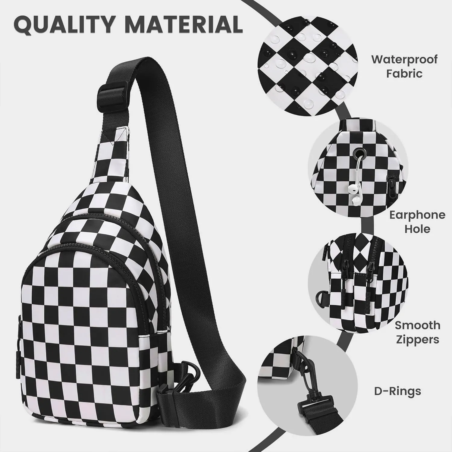 FODOKO Small Sling Bag for Women checkered crossbody Bags Fanny Pack Chest Bag for Travel 2025
