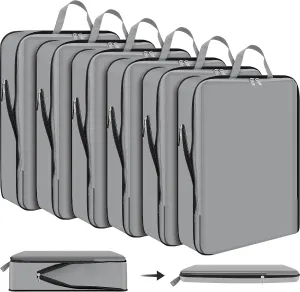 Hosuly 6 Pcs 17.3 x 12.6'' Compression Packing Cube Bag Extra Large Travel Expandable Space Saving Organizers XL for Luggage Storage(Dark Gray)