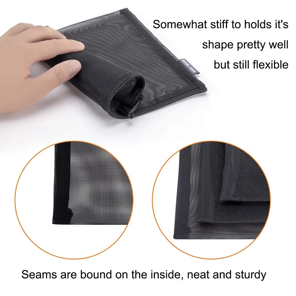 HRX Package Nylon Mesh Cosmetic Zipper Bags, 6PCS Black Makeup Pouches Travel Organizer Case for Purse Diaper Bag (A5 x 3pcs, A6 x 3pcs)