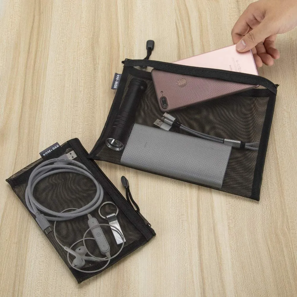 HRX Package Nylon Mesh Cosmetic Zipper Bags, 6PCS Black Makeup Pouches Travel Organizer Case for Purse Diaper Bag (A5 x 3pcs, A6 x 3pcs)