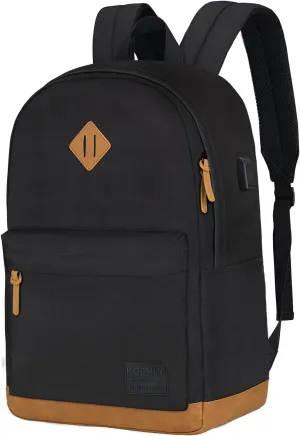 Laptop Backpack with Leather Decoration, USB Charging Port, Classic Backpack for College, Work, Travel(18 Inches/Grey