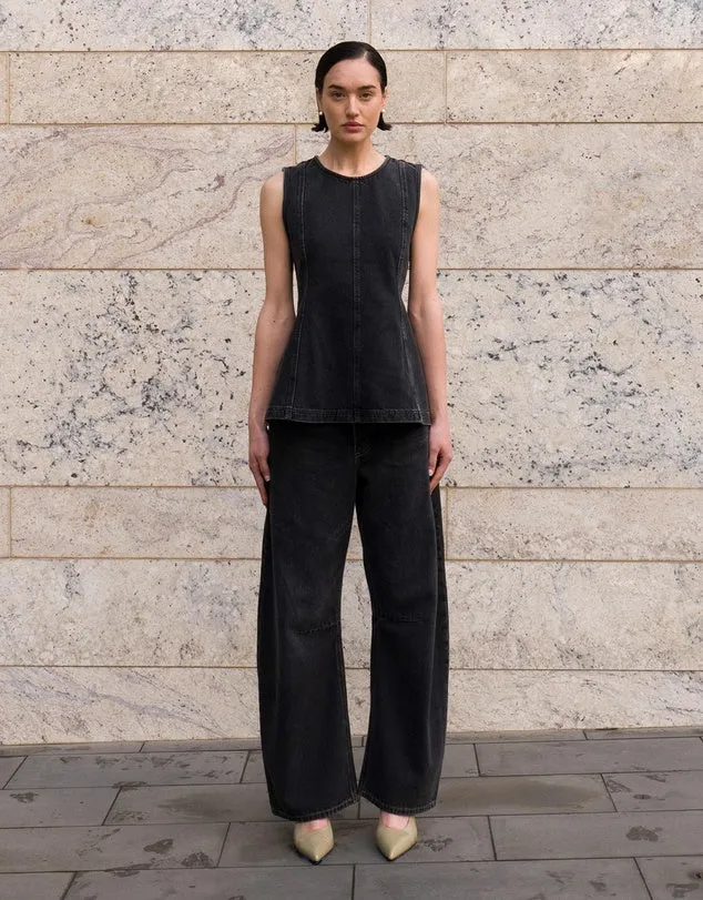 Lucille Denim Top | Vintage Black