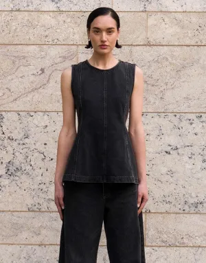 Lucille Denim Top | Vintage Black