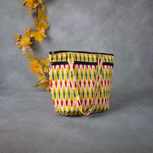 Medium Size Handbag Yellow colour With Red and Green Prints