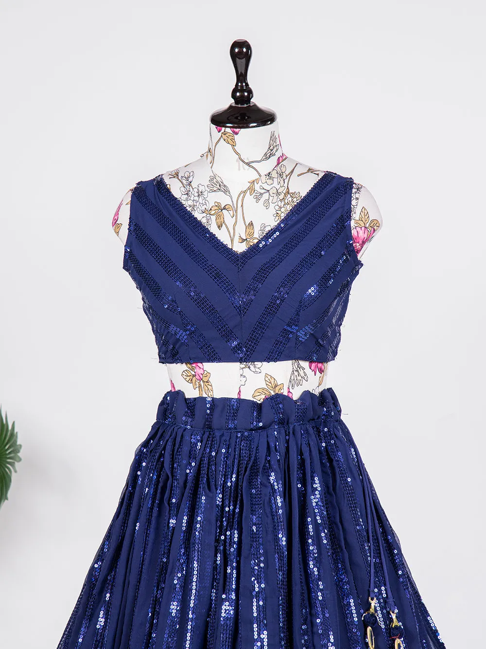 Navy Blue Color  Sequins and Thread Embroidery Work Georgette Lehenga Choli