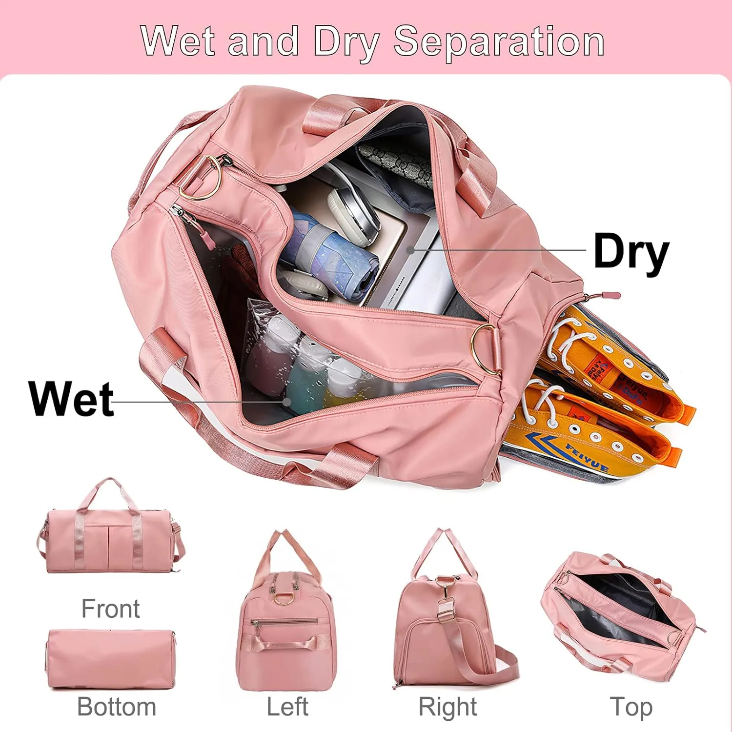 Personalized Initial Duffle Bag Custom Weekender Overnight Bags with Embroidery Name Sports Gym Travel Bags with Wet Dry Pockets Bridal Gift for Women BridesmaidBlack