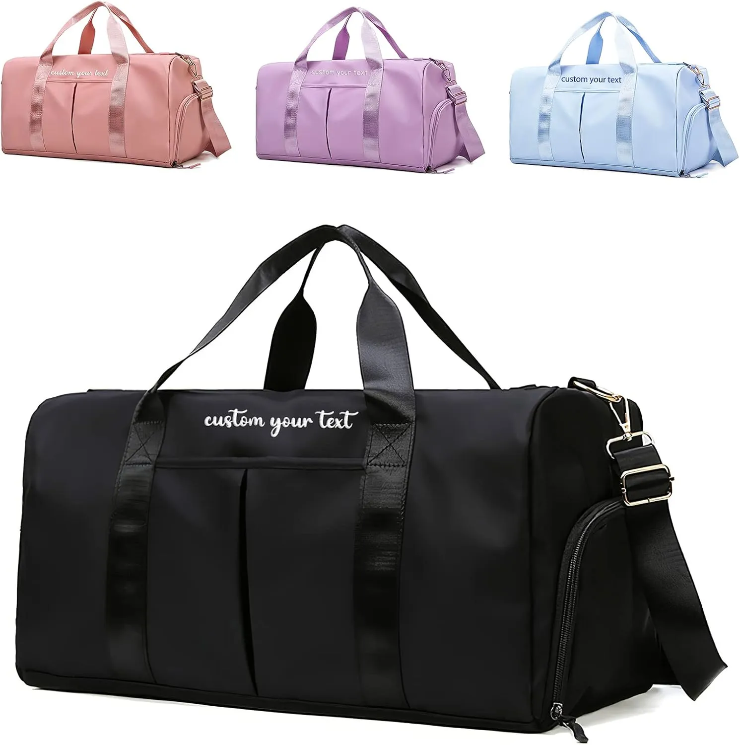 Personalized Initial Duffle Bag Custom Weekender Overnight Bags with Embroidery Name Sports Gym Travel Bags with Wet Dry Pockets Bridal Gift for Women BridesmaidBlack