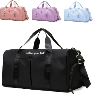 Personalized Initial Duffle Bag Custom Weekender Overnight Bags with Embroidery Name Sports Gym Travel Bags with Wet Dry Pockets Bridal Gift for Women BridesmaidBlack