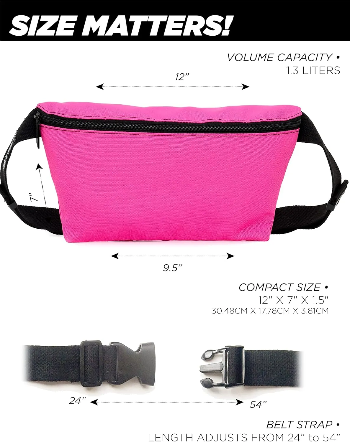 Plus Size Fanny Packs for Women  80s/90s Large Bum Bag  Unisex Crossbody Waist Belt Bag for Travel, Festivals, Sports & Daily Use  Waist Belt Bag for Women | Daily Magenta