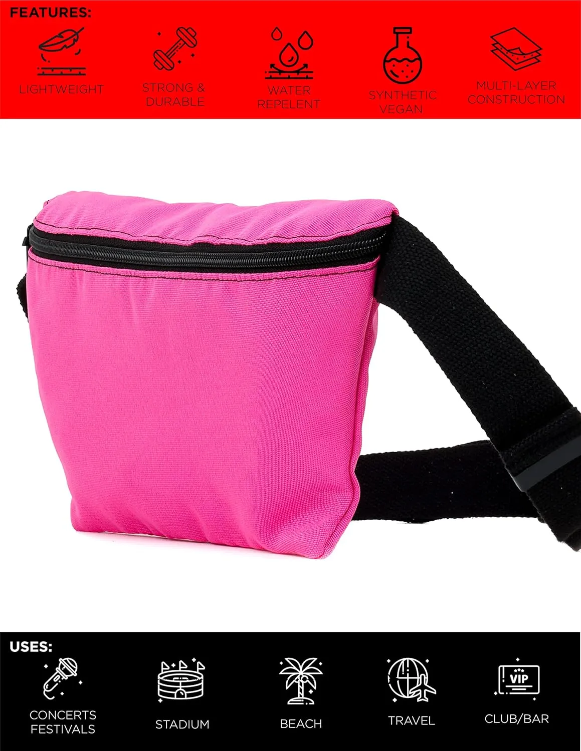 Plus Size Fanny Packs for Women  80s/90s Large Bum Bag  Unisex Crossbody Waist Belt Bag for Travel, Festivals, Sports & Daily Use  Waist Belt Bag for Women | Daily Magenta