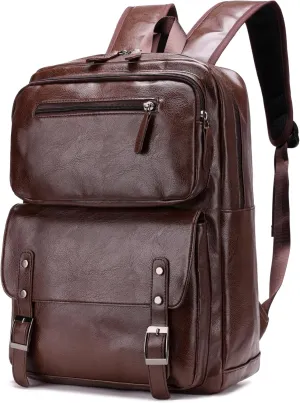 PU Casual BackpackMen's casual Leather laptop backpackDaily commuter leather backpackCollege backpack (Brown)