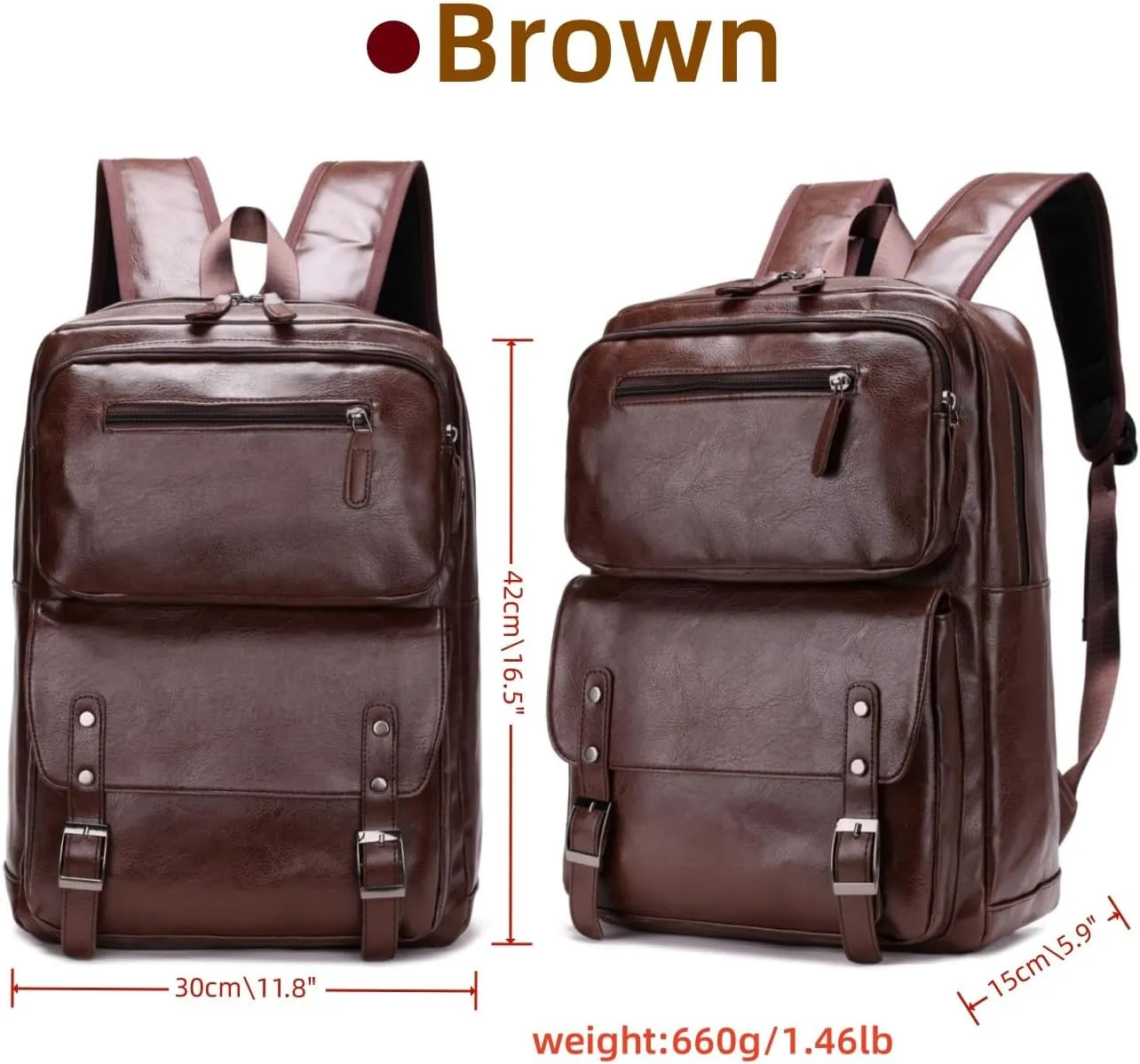PU Casual BackpackMen's casual Leather laptop backpackDaily commuter leather backpackCollege backpack (Brown)