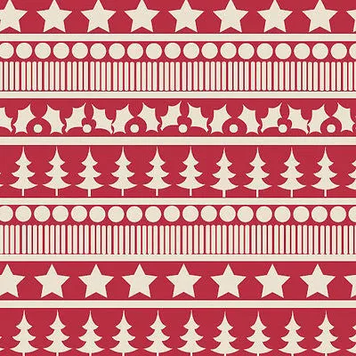 Red Scandi 100% Cotton Christmas themed Patchwork and Crafting  Fabric 45" Mtex