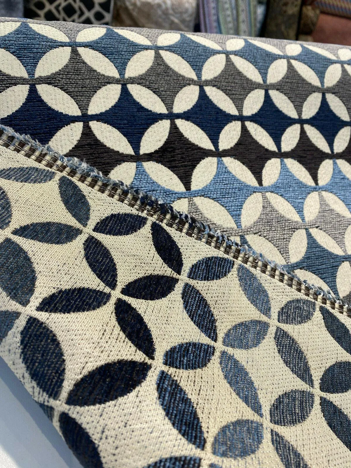 Savoy Seabreeze Blue Circles Upholstery Chenille Fabric By the Yard