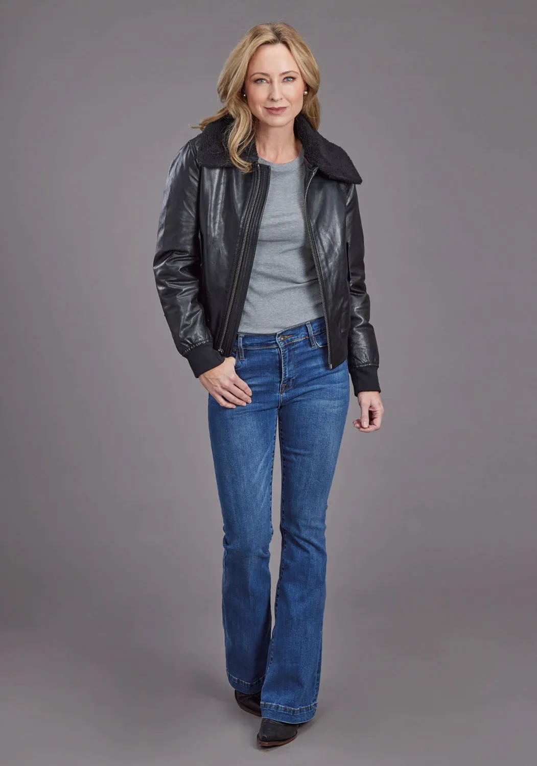 Stetson Womens Smooth Bomber Black Leather Leather Jacket