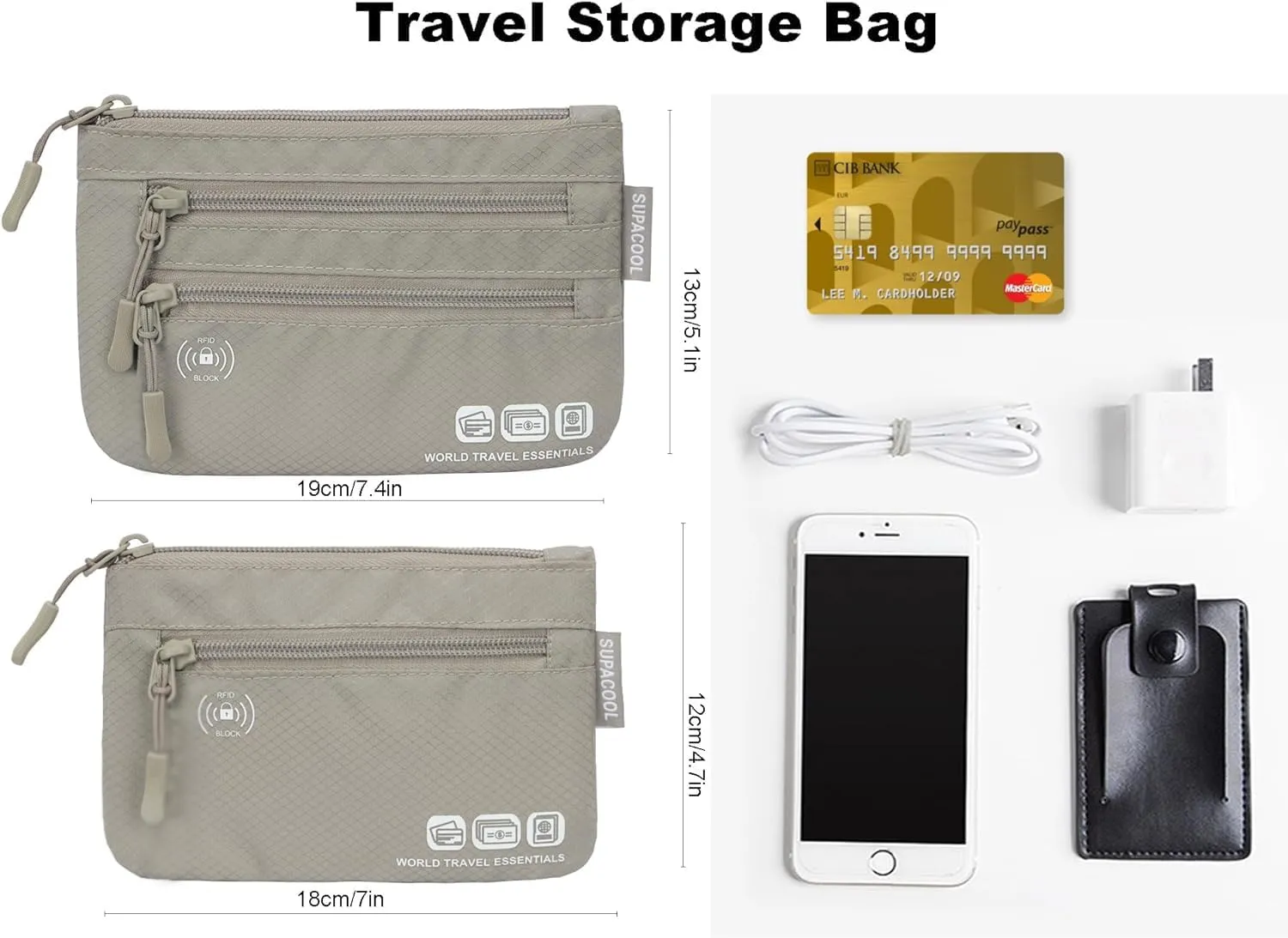 SUPACOOL Passport Holder Bag, Travel Wallet for Men Women Family, Passport Pouch, Card Holder Organizer, RFID Blocking, Two-piece Set(Gray)