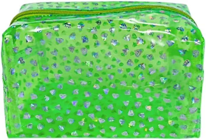 TotePrint Portable Waterproof Makeup pouch for Travel,Diamond solid color neon green clear Makeup Bags with Zipper Pen Pouch (green)