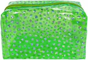 TotePrint Portable Waterproof Makeup pouch for Travel,Diamond solid color neon green clear Makeup Bags with Zipper Pen Pouch (green)