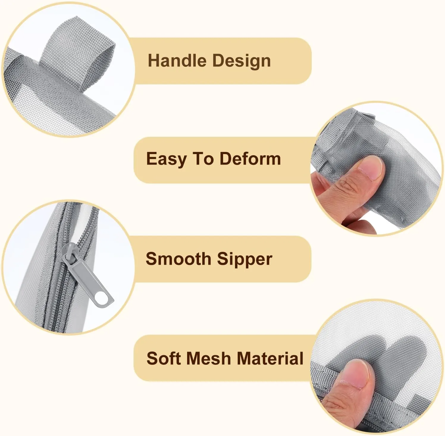 uxcell Mini Zipper Mesh Bag 3" x 5", 5 Pcs Nylon Small Makeup Zipper Mesh Pouch Cosmetic Case Mesh Storage Bags for Earphone, Credit Card, Gray