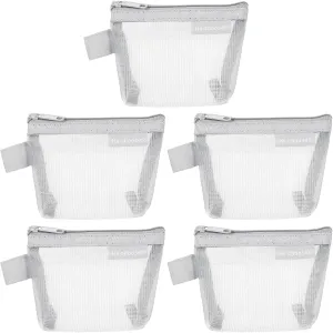 uxcell Mini Zipper Mesh Bag 3" x 5", 5 Pcs Nylon Small Makeup Zipper Mesh Pouch Cosmetic Case Mesh Storage Bags for Earphone, Credit Card, Gray