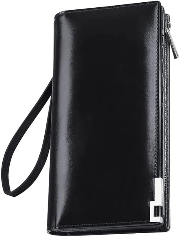 VANNANBA Long Wallet Men Leather,RFID Blocking Oil Leather Zipper Wallet for Men Clutch Bag,with Gift Box
