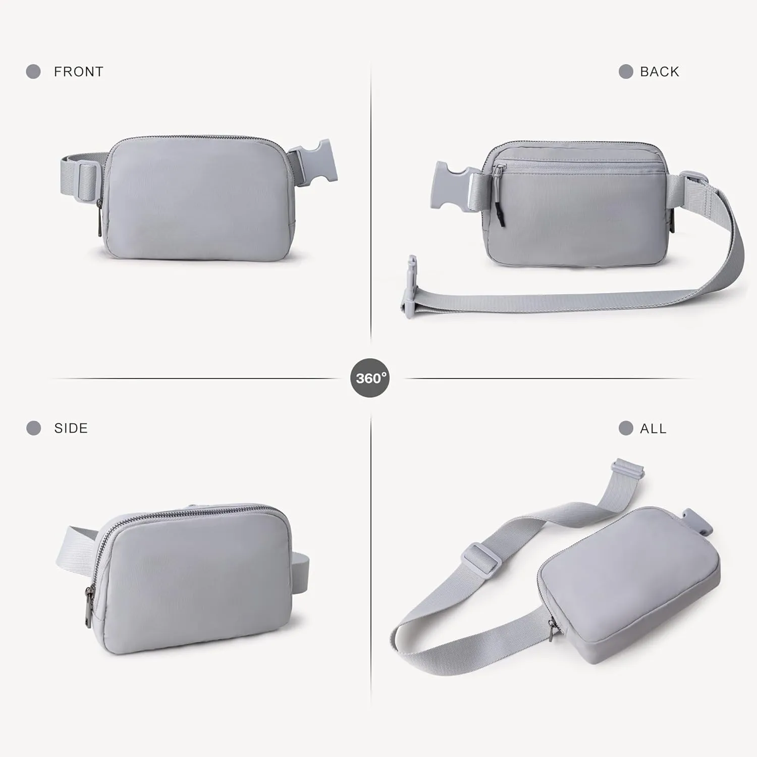 Viva Terry Nylon Waist Belt Bag for Women Fanny Pack Crossbody Bag with Adjustable Strap for Running Hiking Travel Workout-Grey