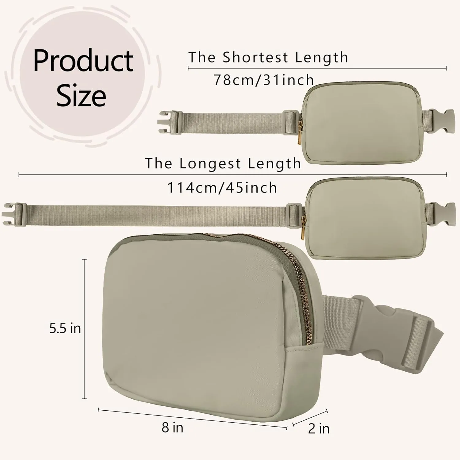 VOROLO Fanny Pack For Women And Men Crossbody Bag Belt Bag with Adjustable Strap Graduation Gifts Wood Grey