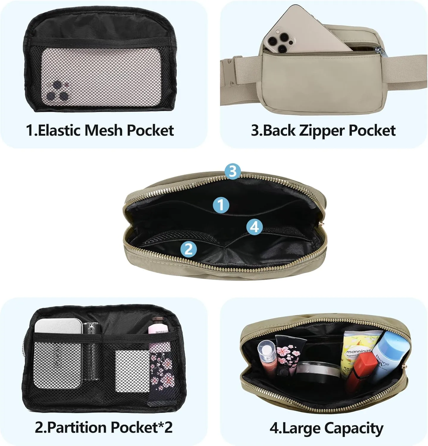 VOROLO Fanny Pack For Women And Men Crossbody Bag Belt Bag with Adjustable Strap Graduation Gifts Wood Grey
