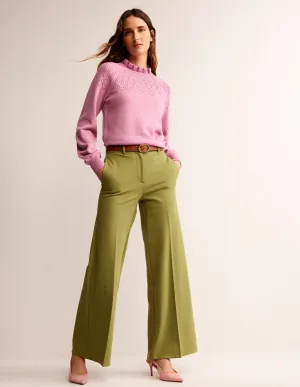 Wide Leg Ponte Trousers-Green Olive