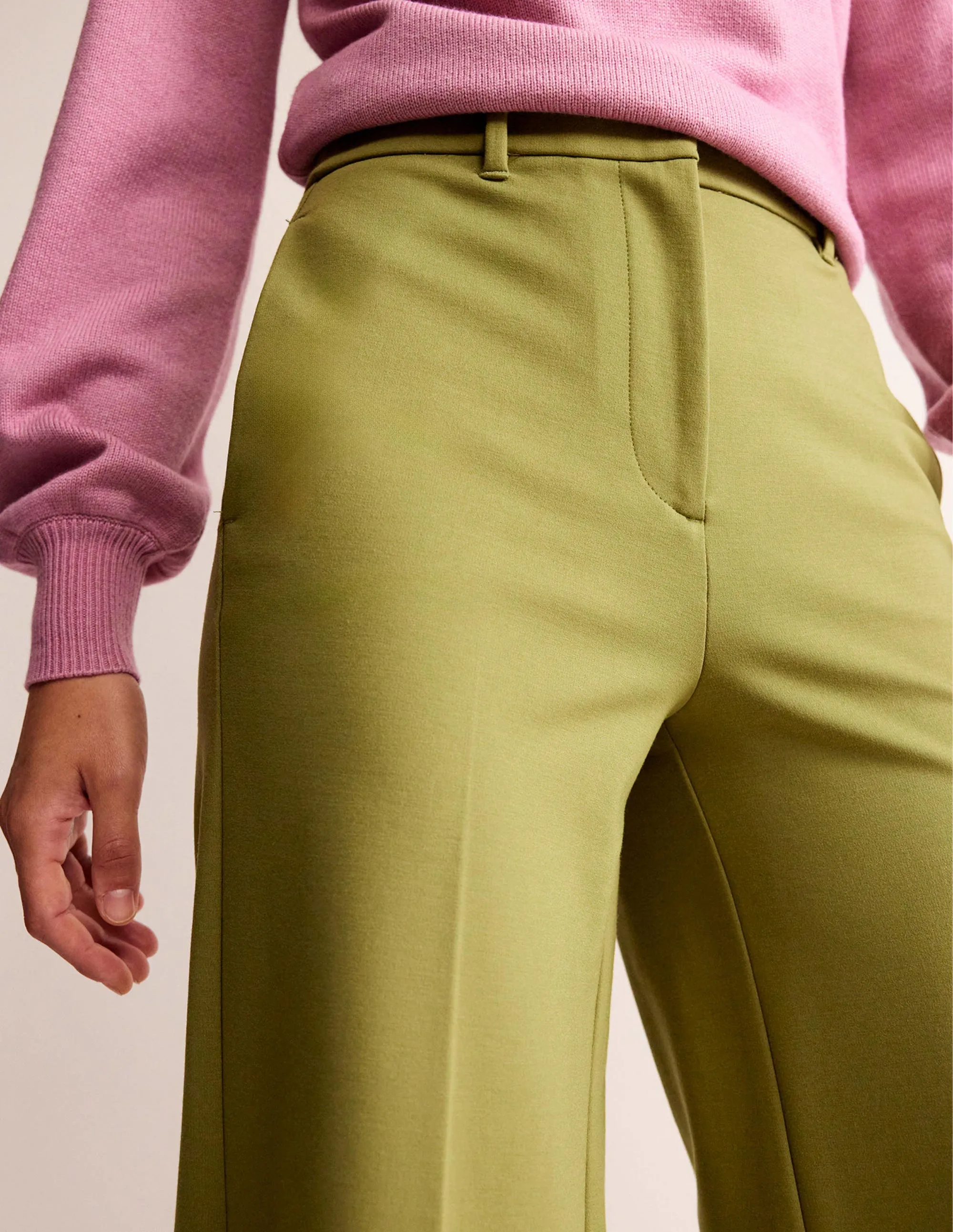 Wide Leg Ponte Trousers-Green Olive