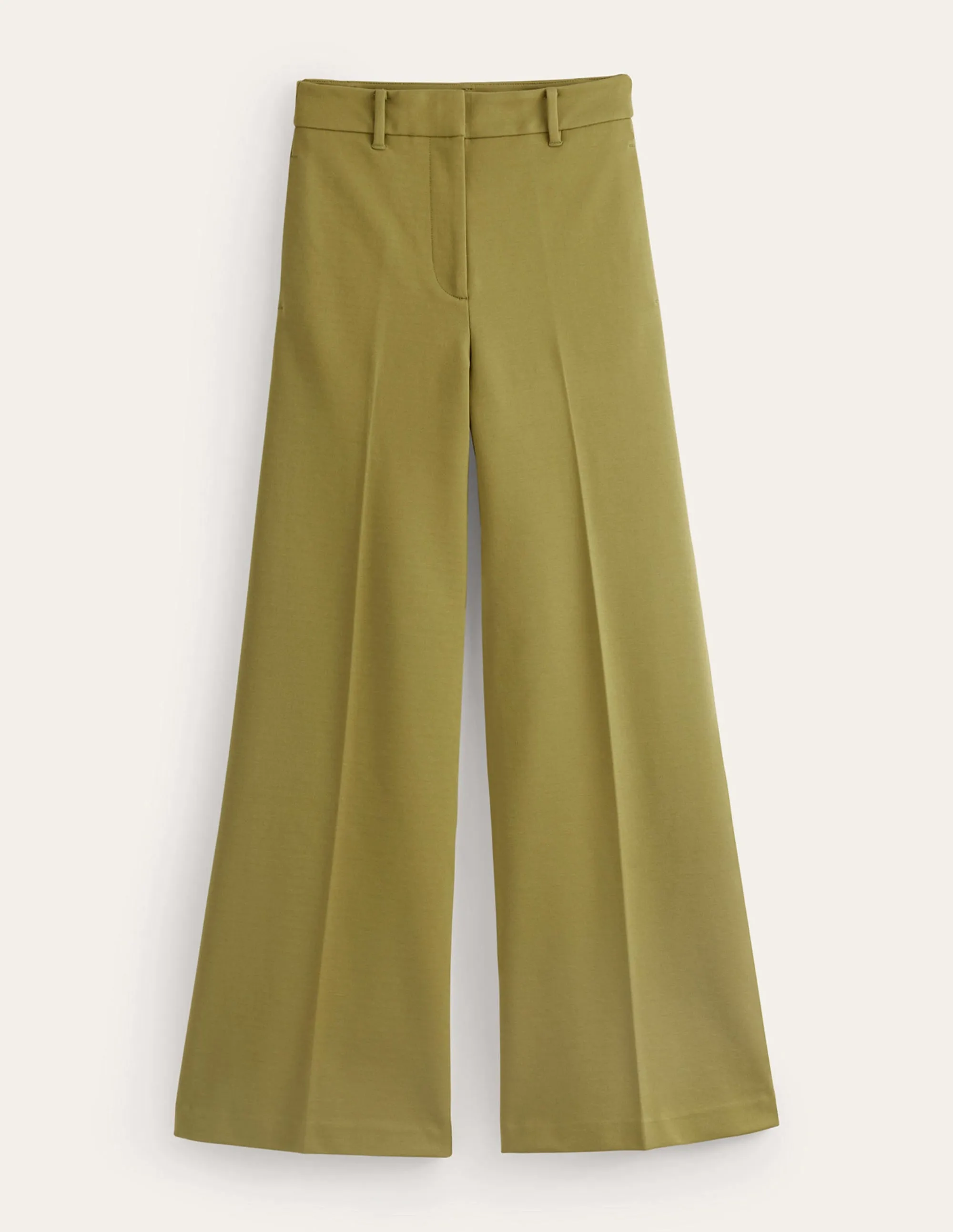 Wide Leg Ponte Trousers-Green Olive