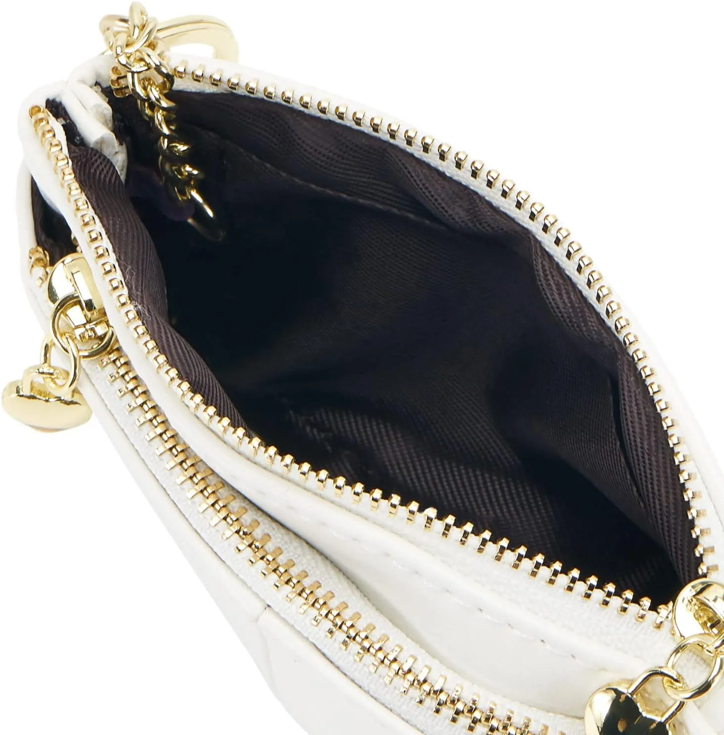 ZOOEASS Women PU Leather Zip Mini Coin Purse With Key Ring Triple Zipper Card Holder Wallet (White)