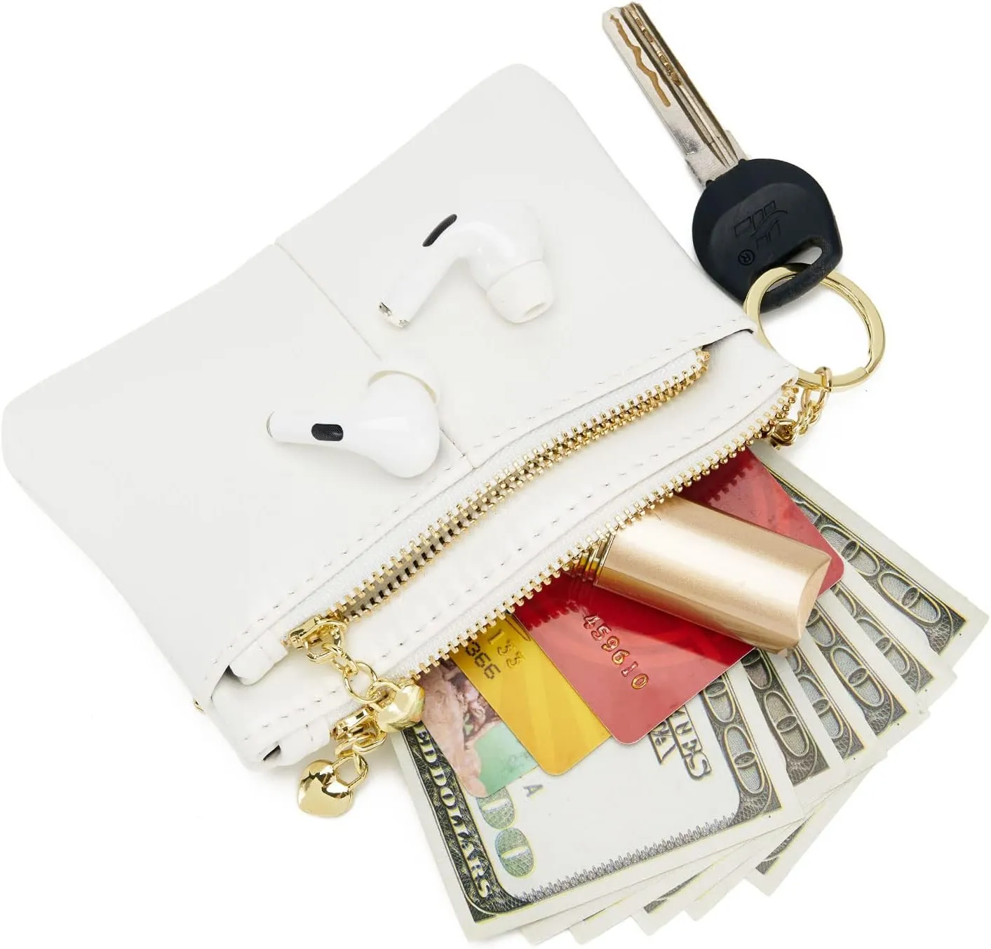 ZOOEASS Women PU Leather Zip Mini Coin Purse With Key Ring Triple Zipper Card Holder Wallet (White)