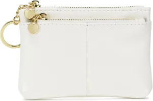 ZOOEASS Women PU Leather Zip Mini Coin Purse With Key Ring Triple Zipper Card Holder Wallet (White)