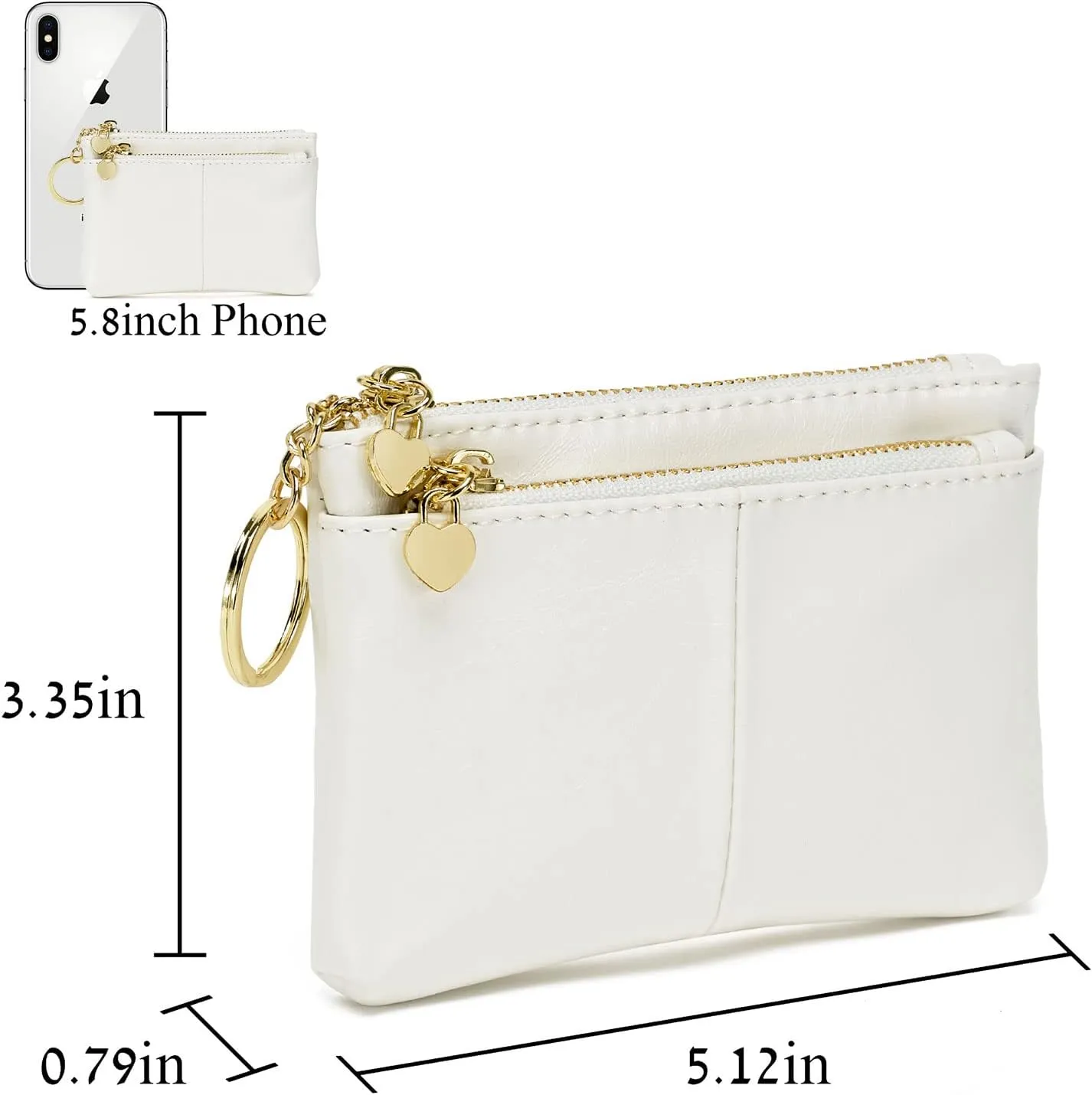 ZOOEASS Women PU Leather Zip Mini Coin Purse With Key Ring Triple Zipper Card Holder Wallet (White)