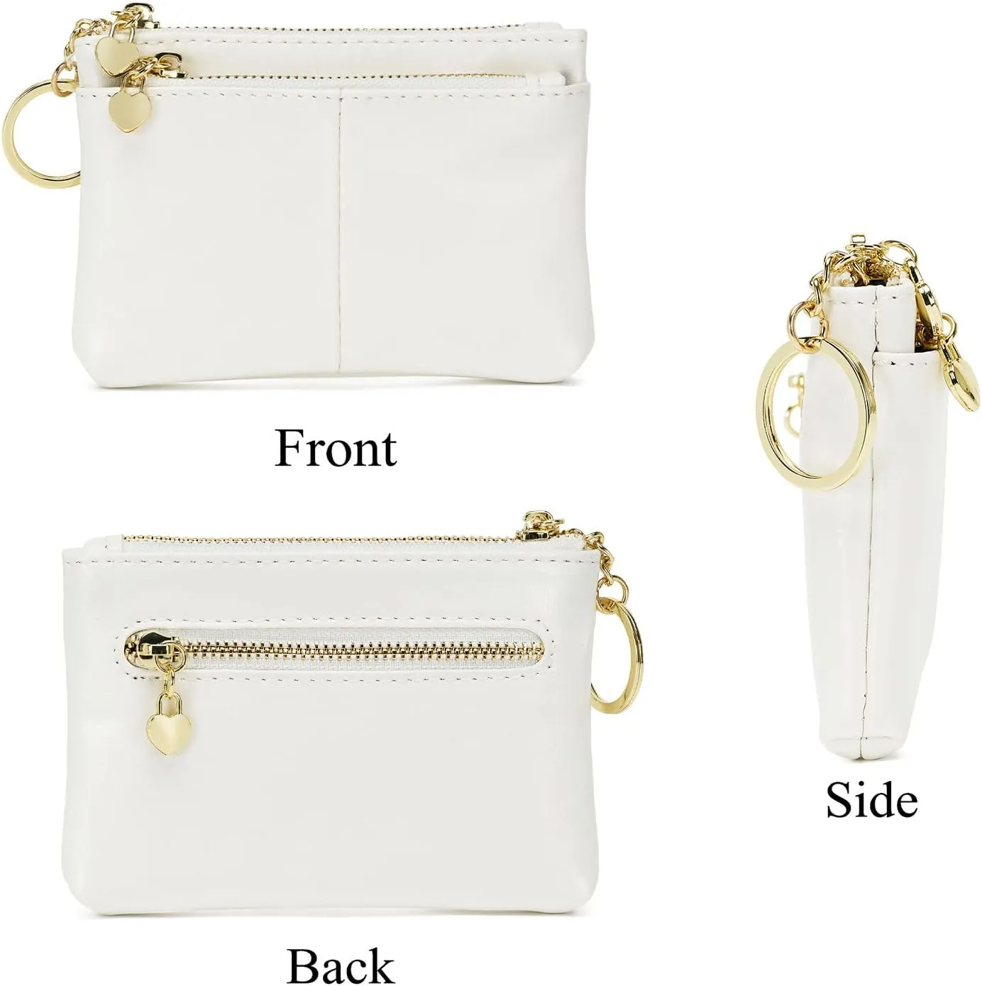 ZOOEASS Women PU Leather Zip Mini Coin Purse With Key Ring Triple Zipper Card Holder Wallet (White)