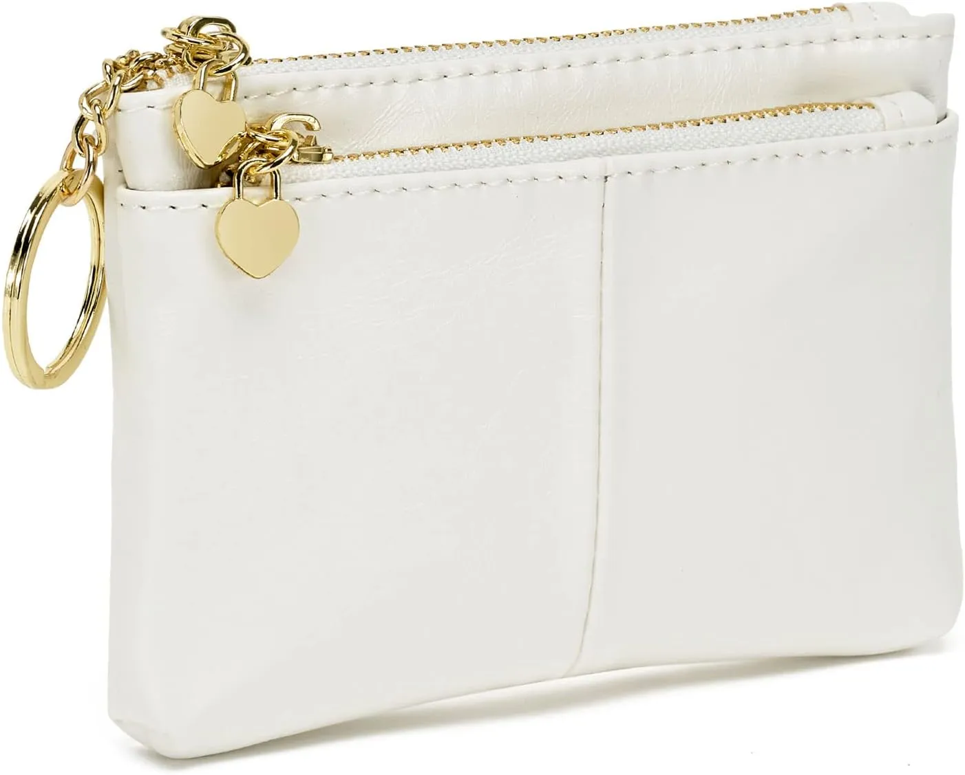 ZOOEASS Women PU Leather Zip Mini Coin Purse With Key Ring Triple Zipper Card Holder Wallet (White)
